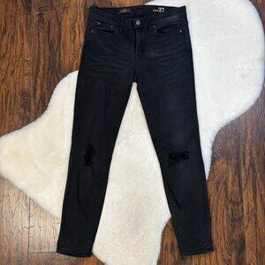 J. Crew Toothpick Jeans 27 Skinny Black Ripped Knees Stretch Mid-Rise Women's